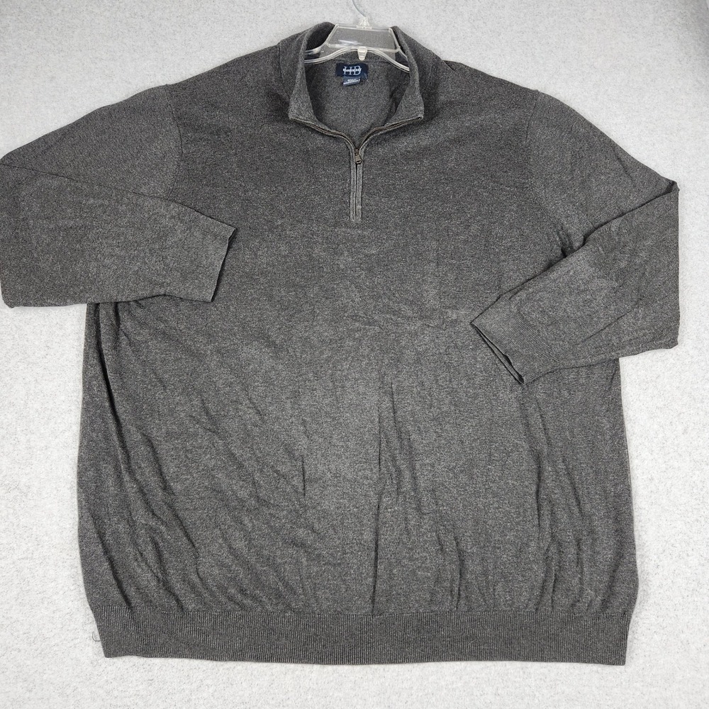 Harbor Bay Sweater Mens 4XLT Gray Tight Knitted Oversized Mock Neck Quarter Zip